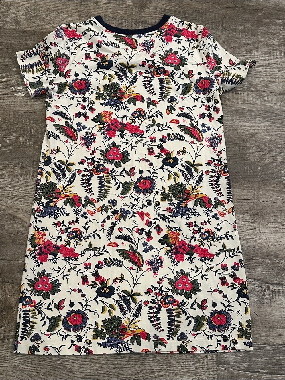 Tory Burch Cream Floral Mini Dress with Pink & Navy Trim - Picture 6 of 7